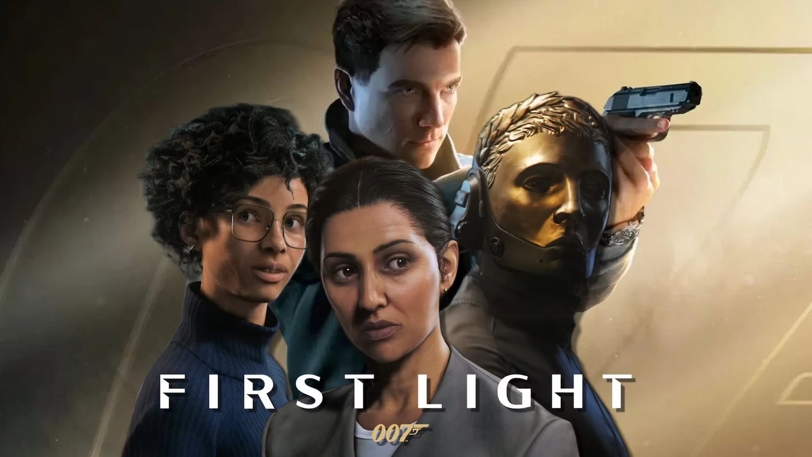 Arte oficial de 007 First Light com Bond e o elenco do jogo