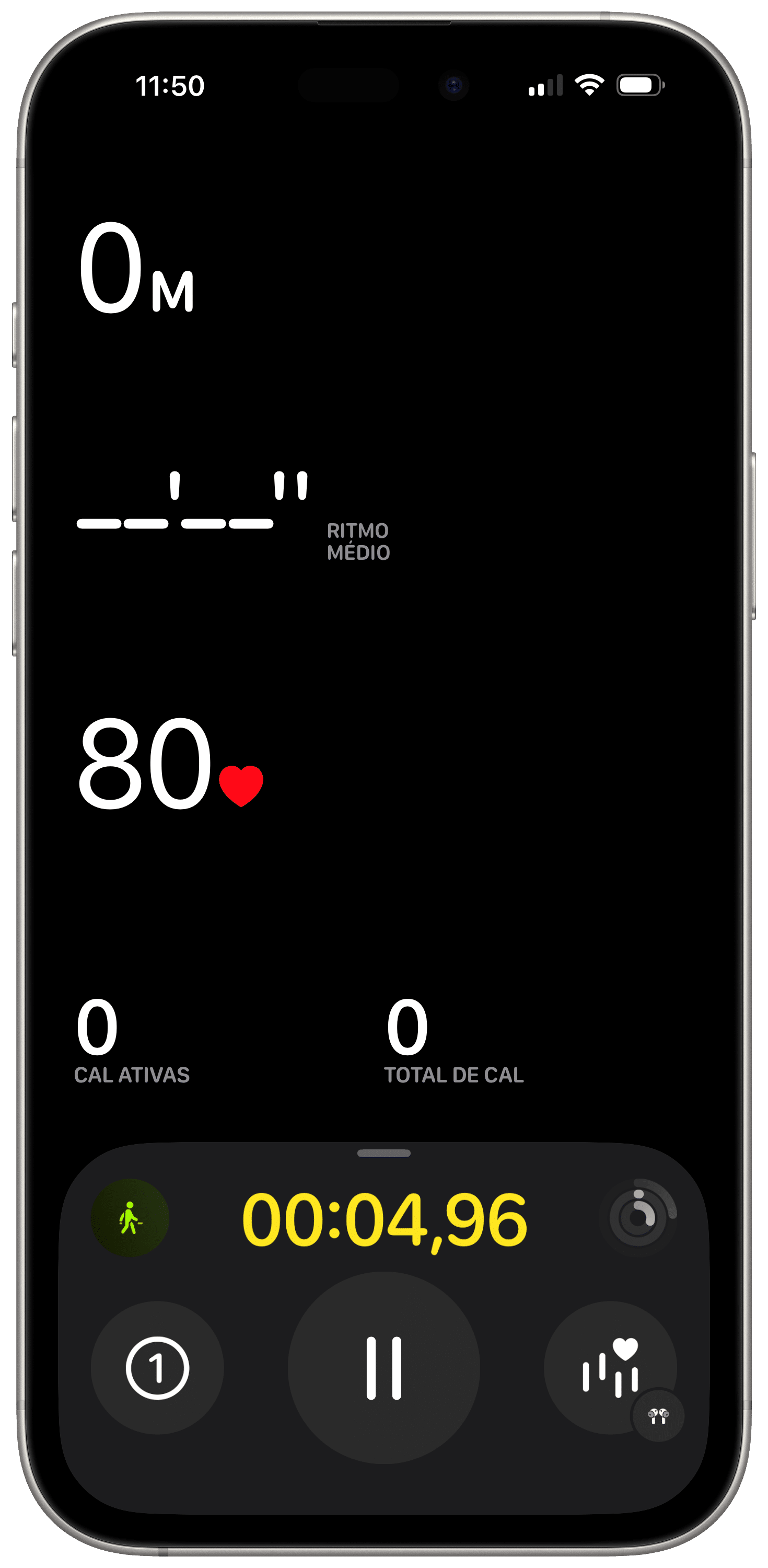 App Fitness acompanhando a frequência cardíaca durante o exercício com os AirPods Pro 3