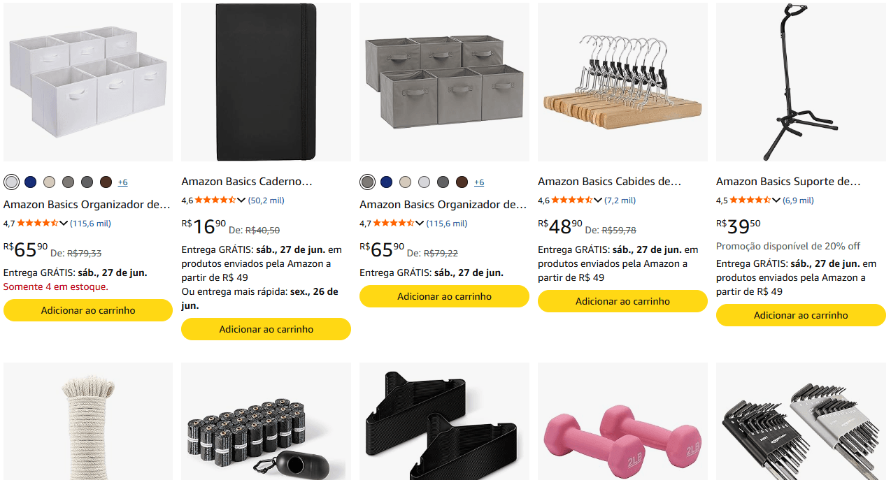 Itens de casa e escritório da Amazon Basics