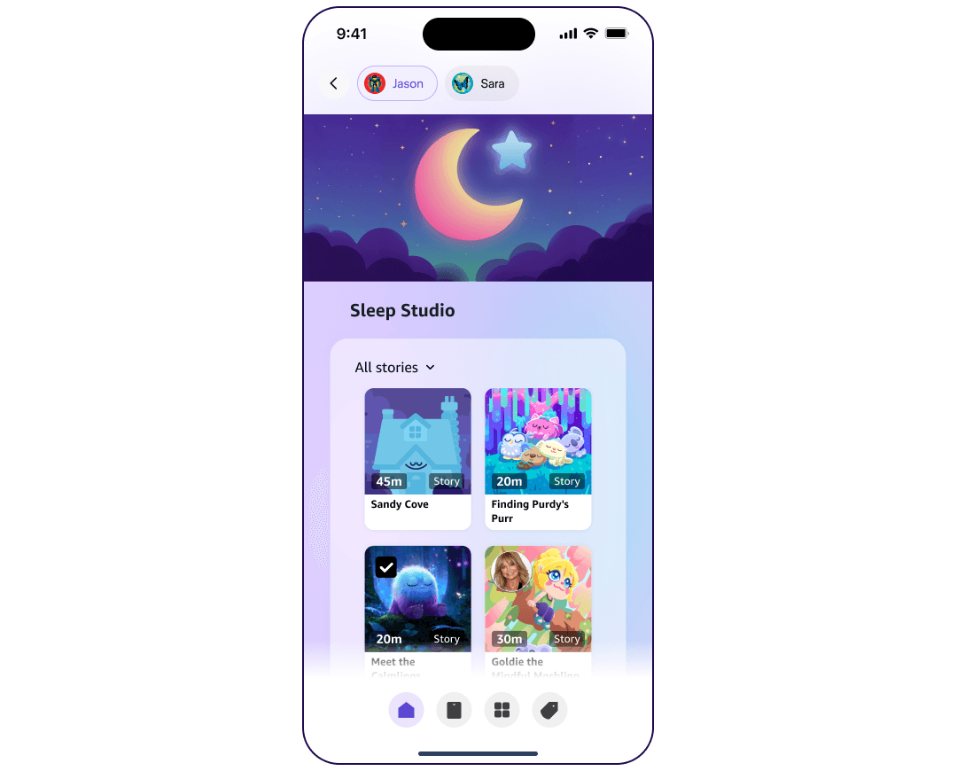 Painel do Amazon Kids Parent Dashboard para configurar o Sleep Studio