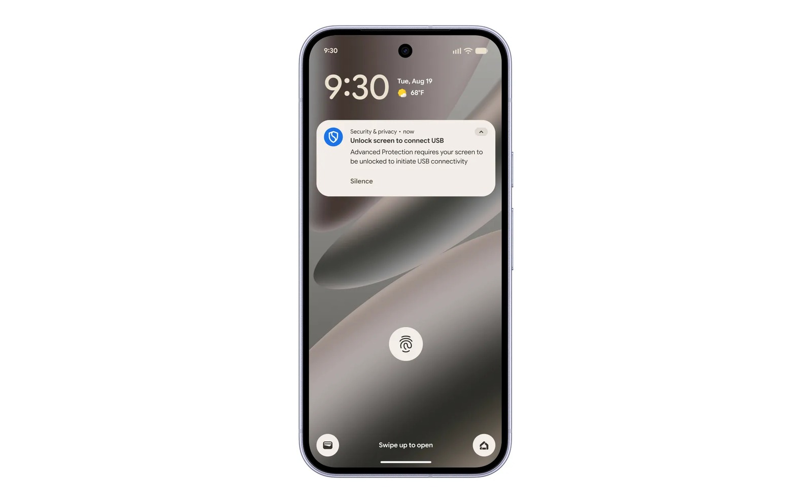 Aviso do Android 17 pedindo para desbloquear o celular antes de conectar um cabo USB