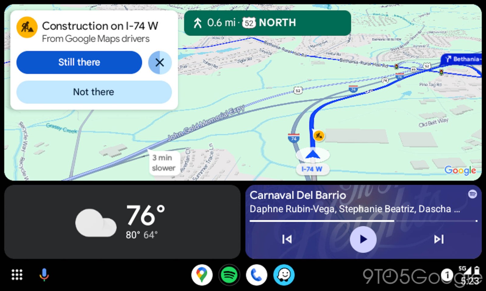 Antes, o alerta de trânsito cobria a interface de navegação no Android Auto