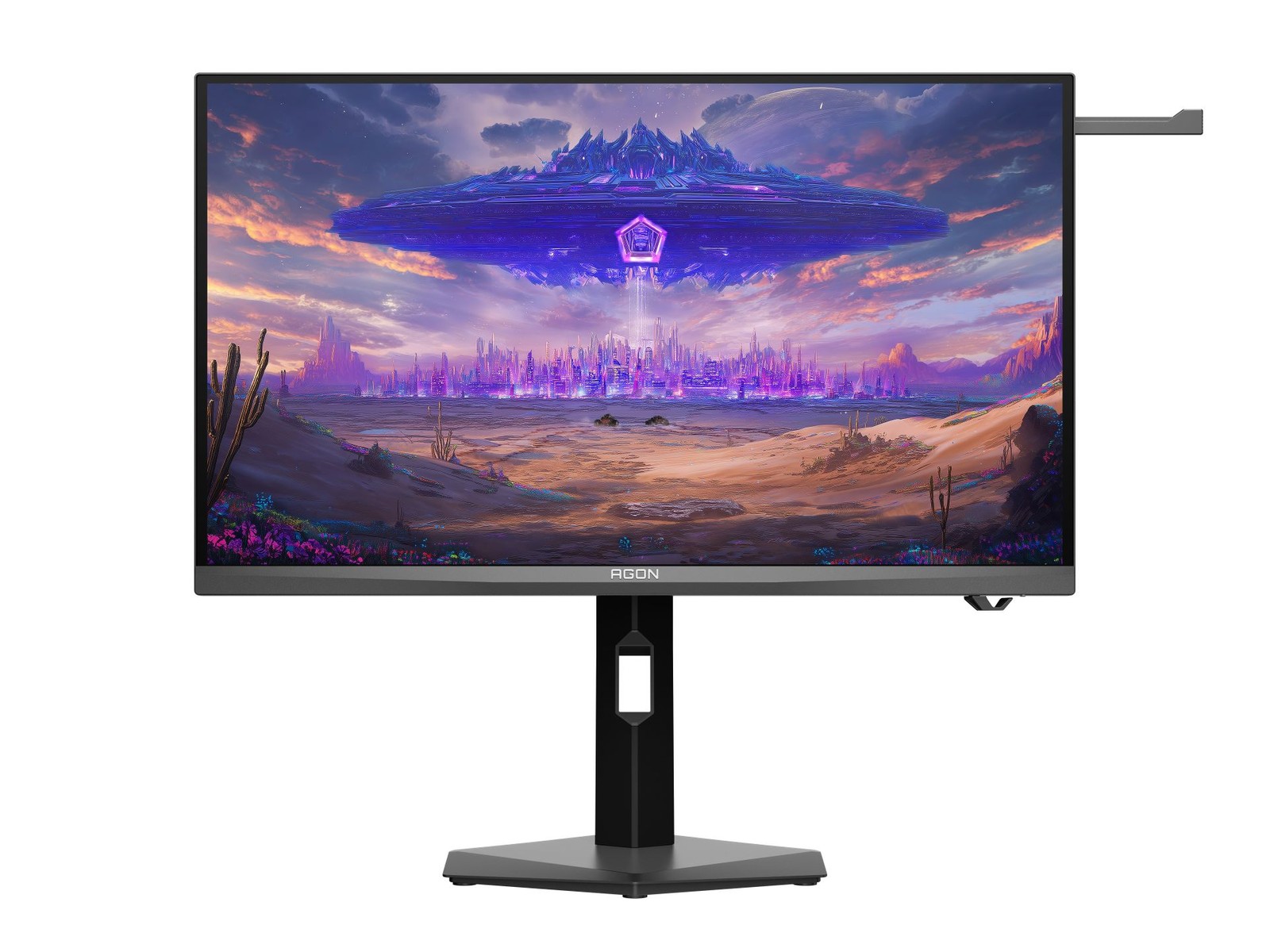 Monitor AOC Agon Pro AGP257FT visto de frente, sobre a base ajustável