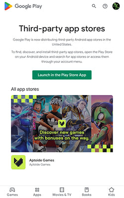 Aptoide Games disponível na Play Store americana
