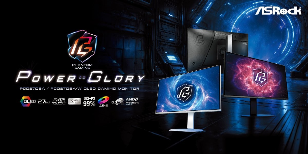 Monitor ASRock Phantom Gaming PGO27QSA em vista frontal