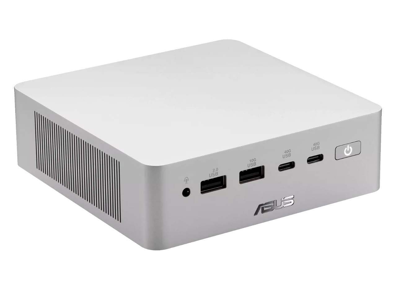 Asus Ascent QN10 visto de frente, com portas USB e botão de energia