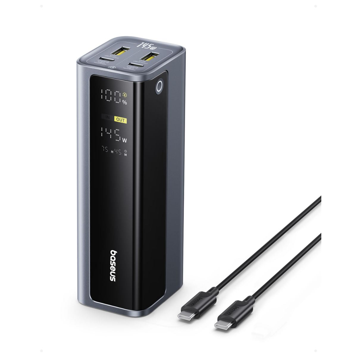 Baseus lança power bank de 20.800 mAh e 145W com 4 portas e display digital