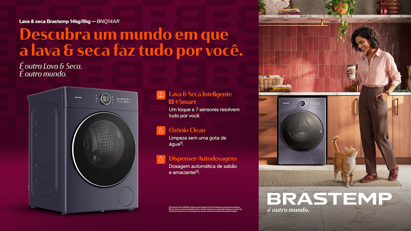 Brastemp lança lava e seca com ozônio que higieniza até o celular sem água