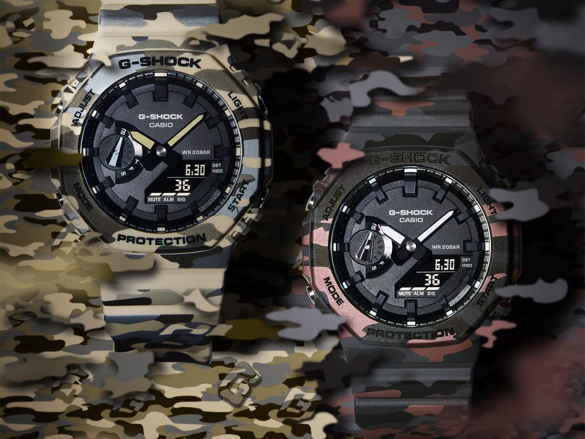 Detalhe da caixa octogonal do G-Shock GA-2100CM