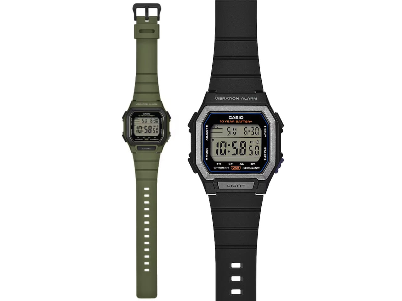 Relógio Casio W-738H visto de frente, com mostrador digital quadrado