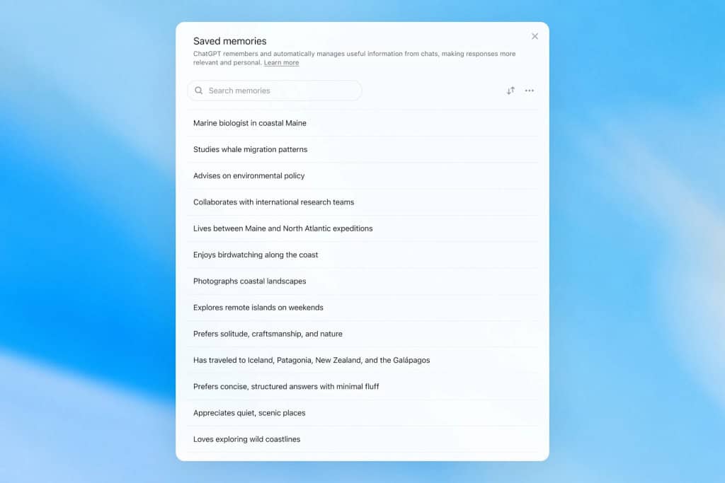 Memória do ChatGPT exibida em um smartphone