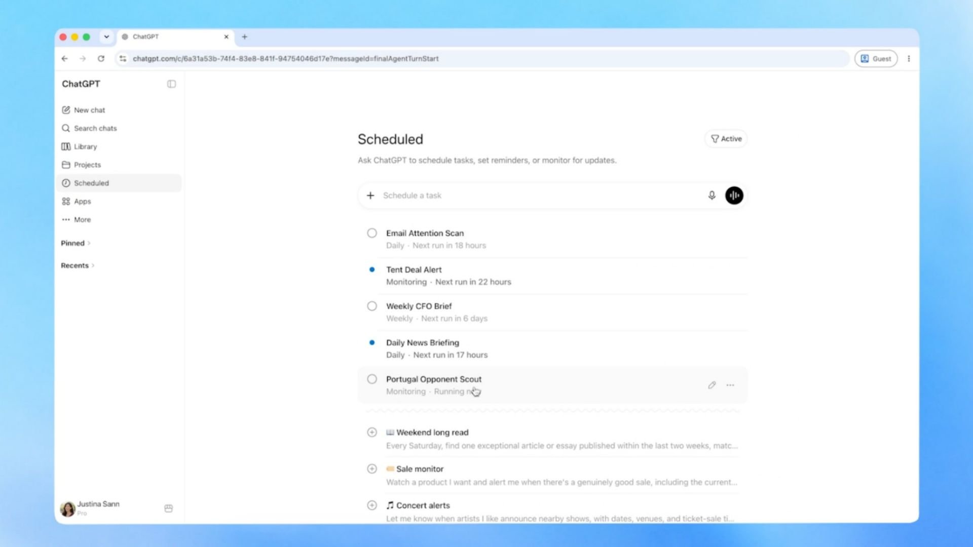 ChatGPT ganha tarefas agendadas e passa a enviar lembretes e monitorar apps