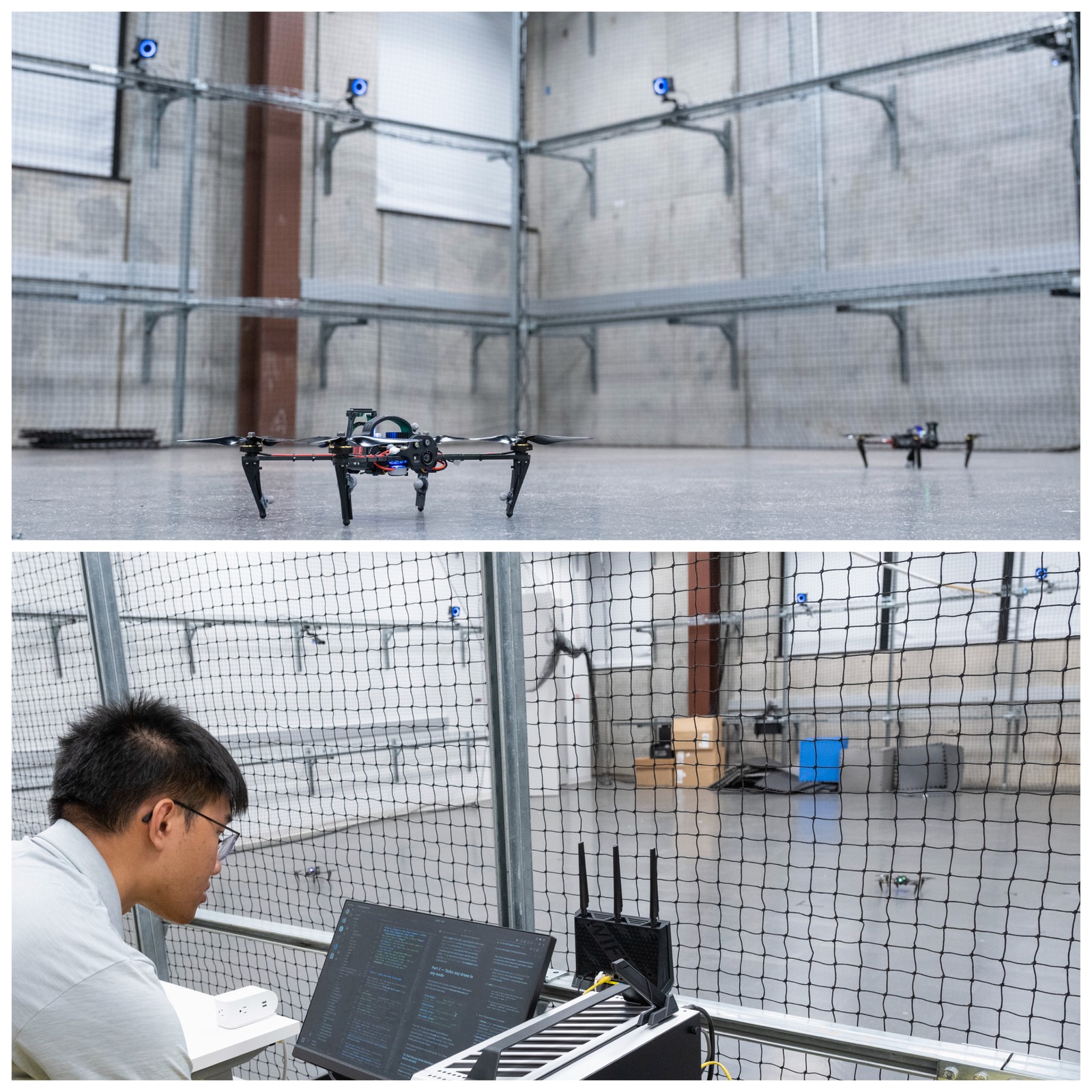 O sistema OptiTrack rastreia robos e drones com precisao micrometrica dentro do centro da CMU