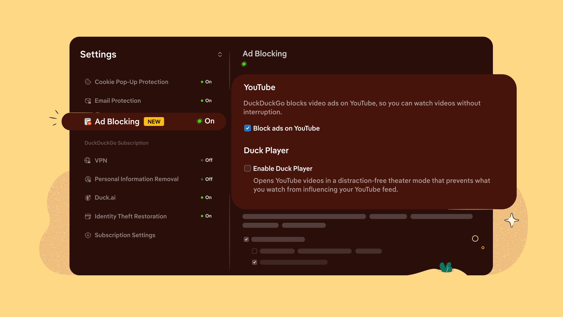 Tela do DuckDuckGo com o bloqueio de anúncios do YouTube ativado