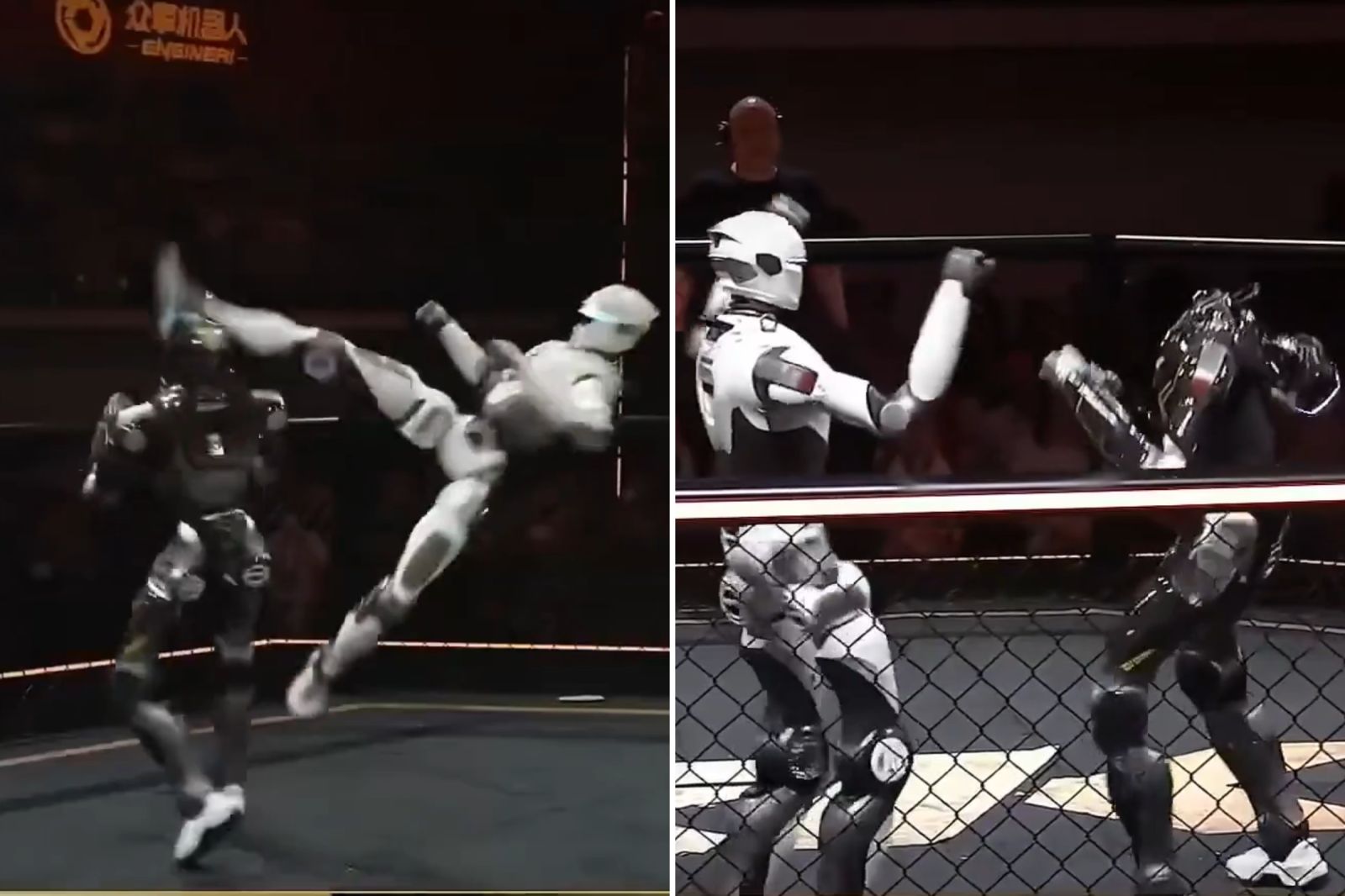 Robô humanoide da EngineAI durante combate na liga URKL