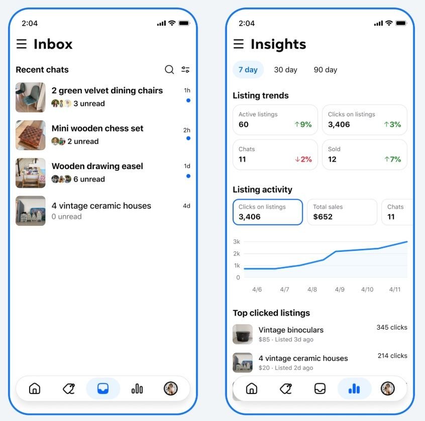 Aplicativo do Facebook para vendedores do Marketplace com recursos de IA