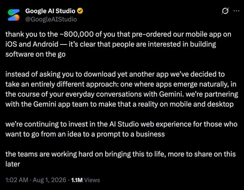 Google cancela app do AI Studio após 800 mil reservas e leva recursos ao Gemini
