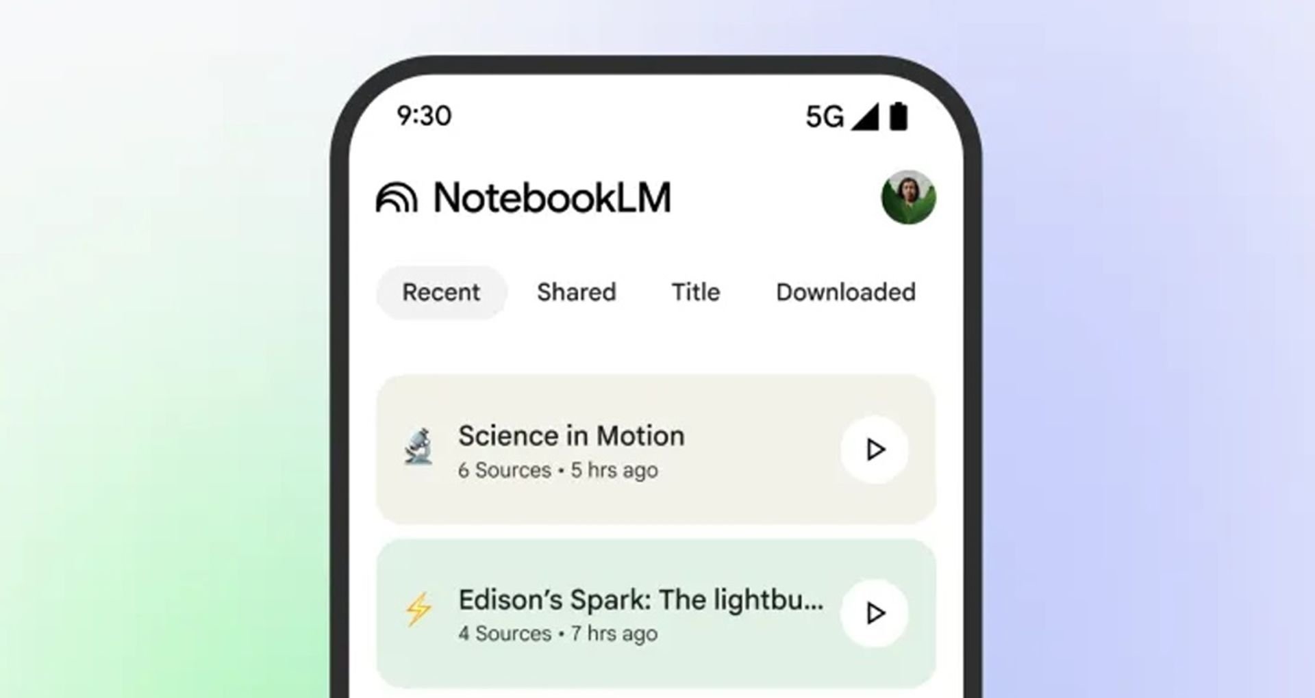 Aplicativo do NotebookLM, agora Gemini Notebook, rodando em um smartphone