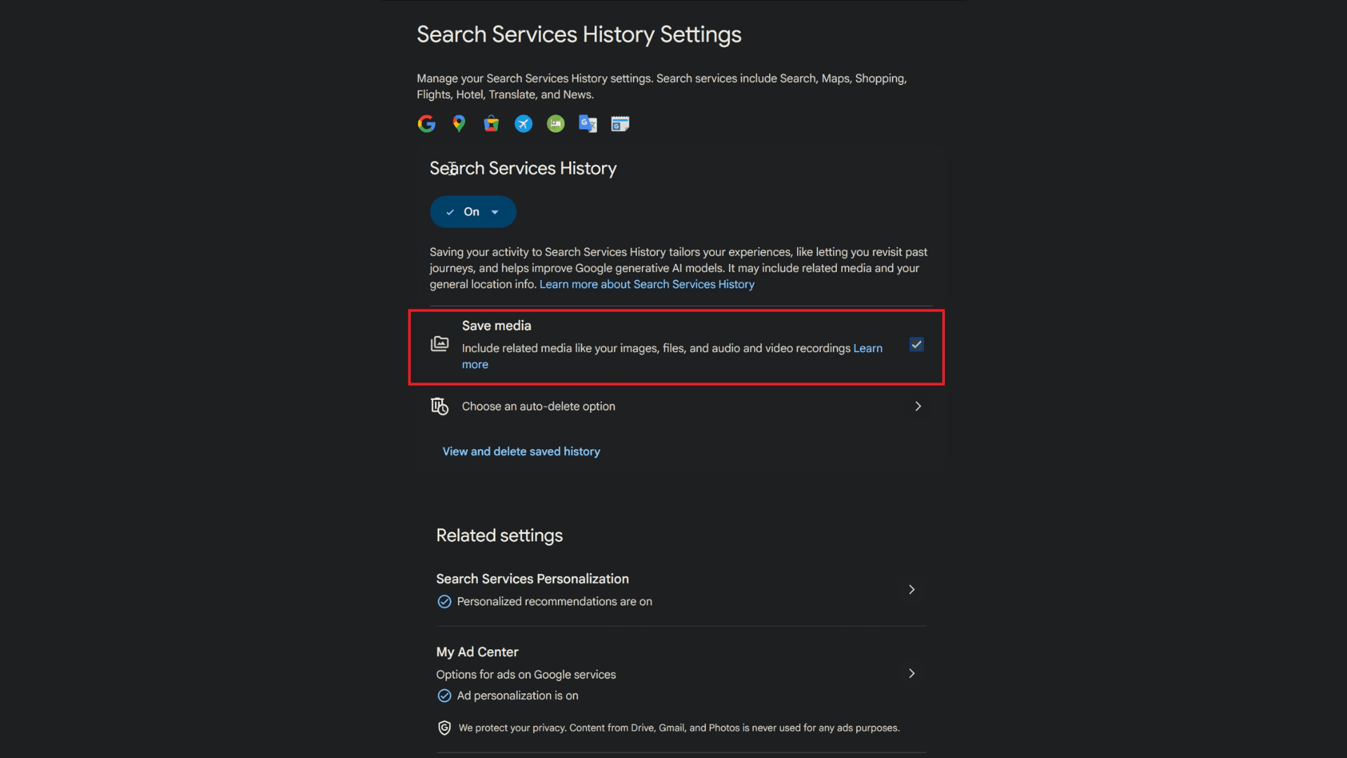 Novas configurações de privacidade do Google trazem a opção Save Media ativada por padrão