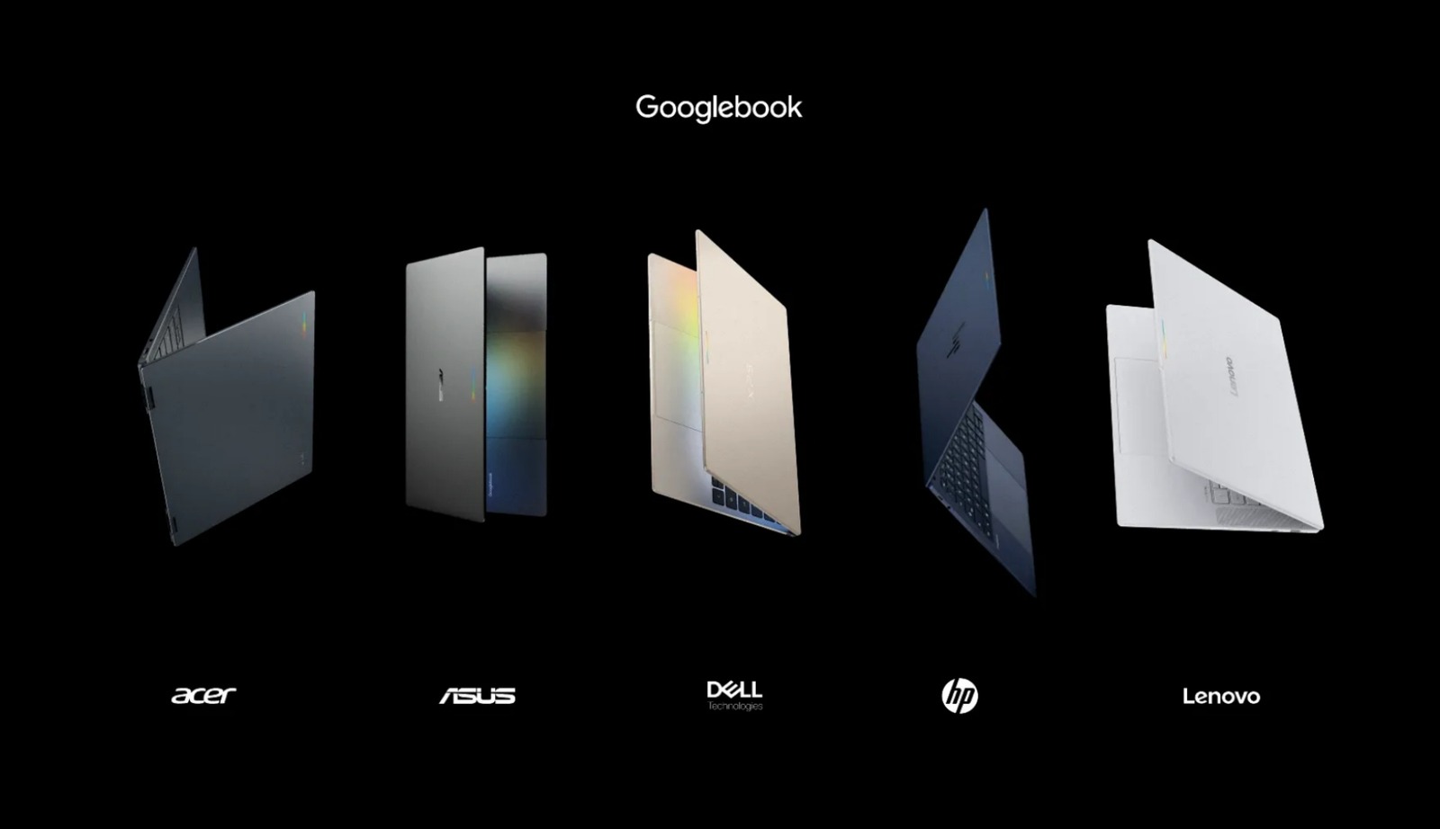 Linha de Googlebooks de Acer, ASUS, Dell, HP e Lenovo lado a lado