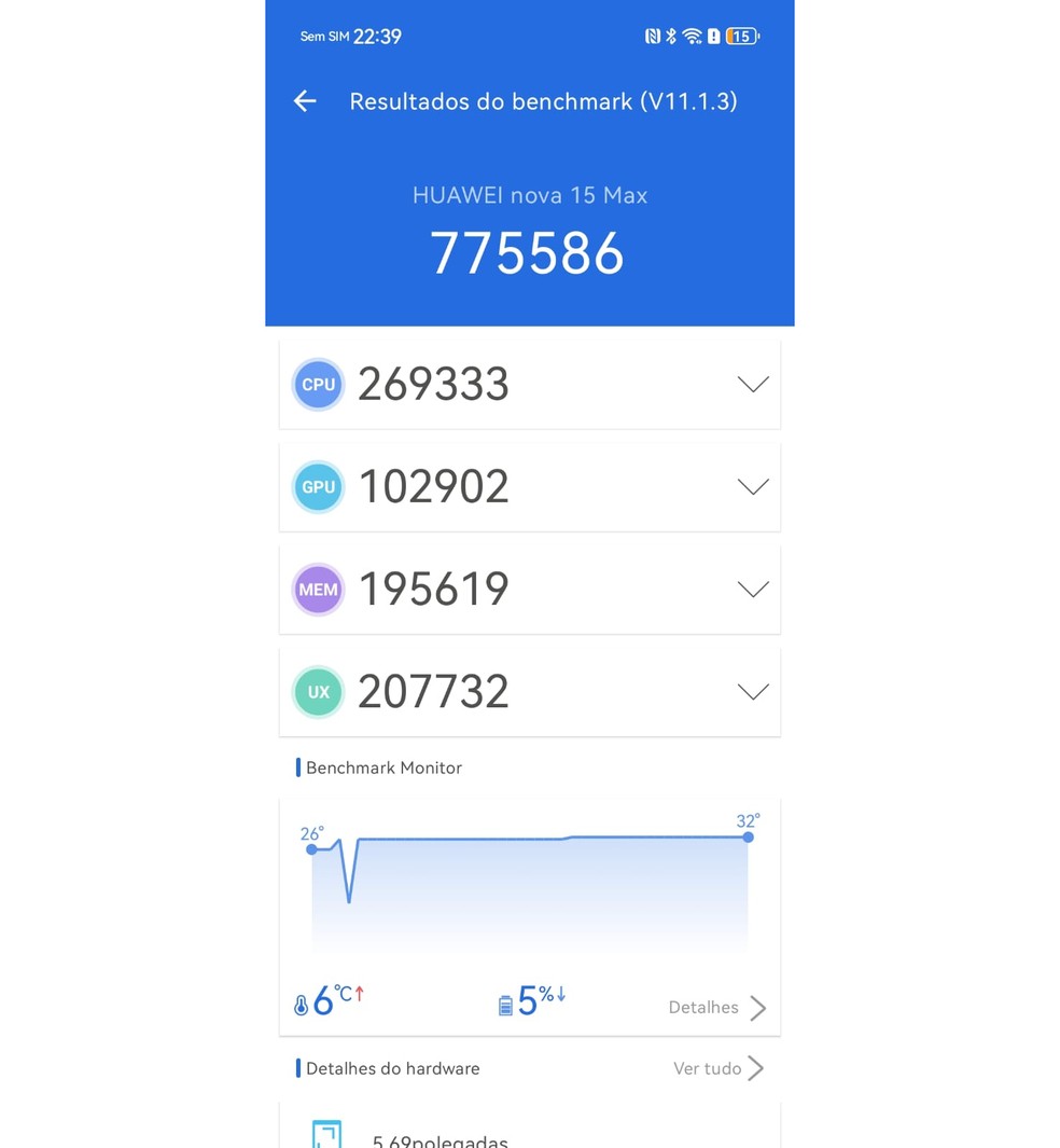 Pontuação do Huawei Nova 15 Max no AnTuTu