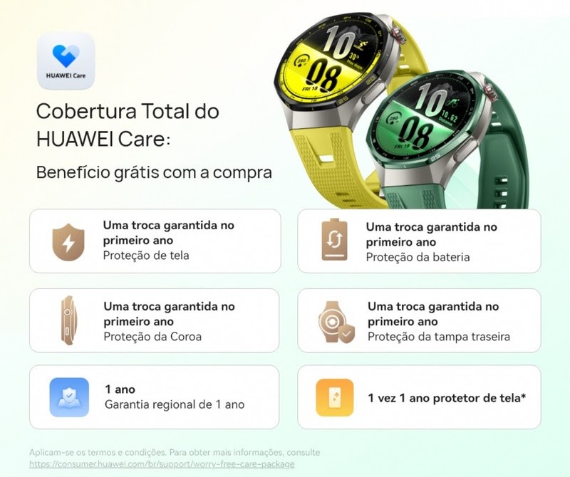 Detalhes da Cobertura Total do Huawei Care oferecida com o Watch GT 7 Pro