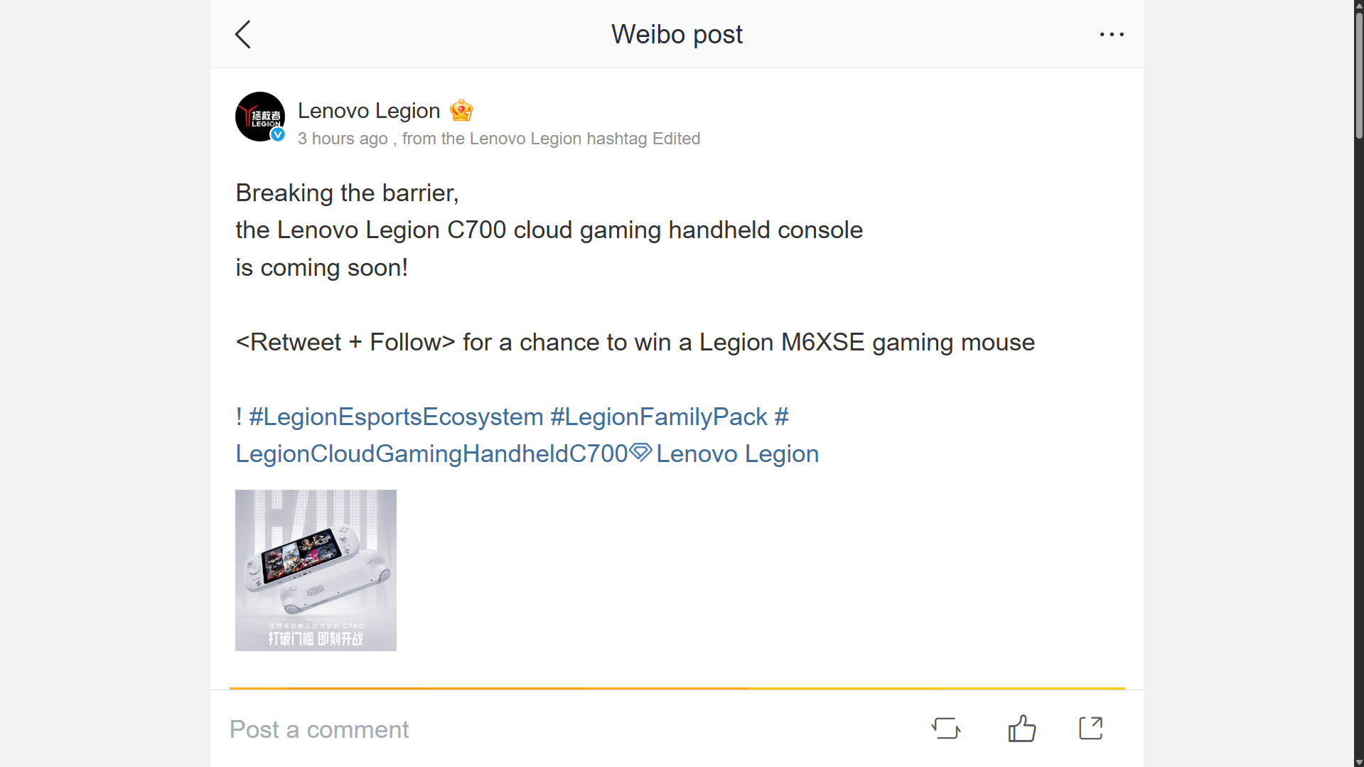 Teaser do Lenovo Legion C700, portatil focado em jogos na nuvem