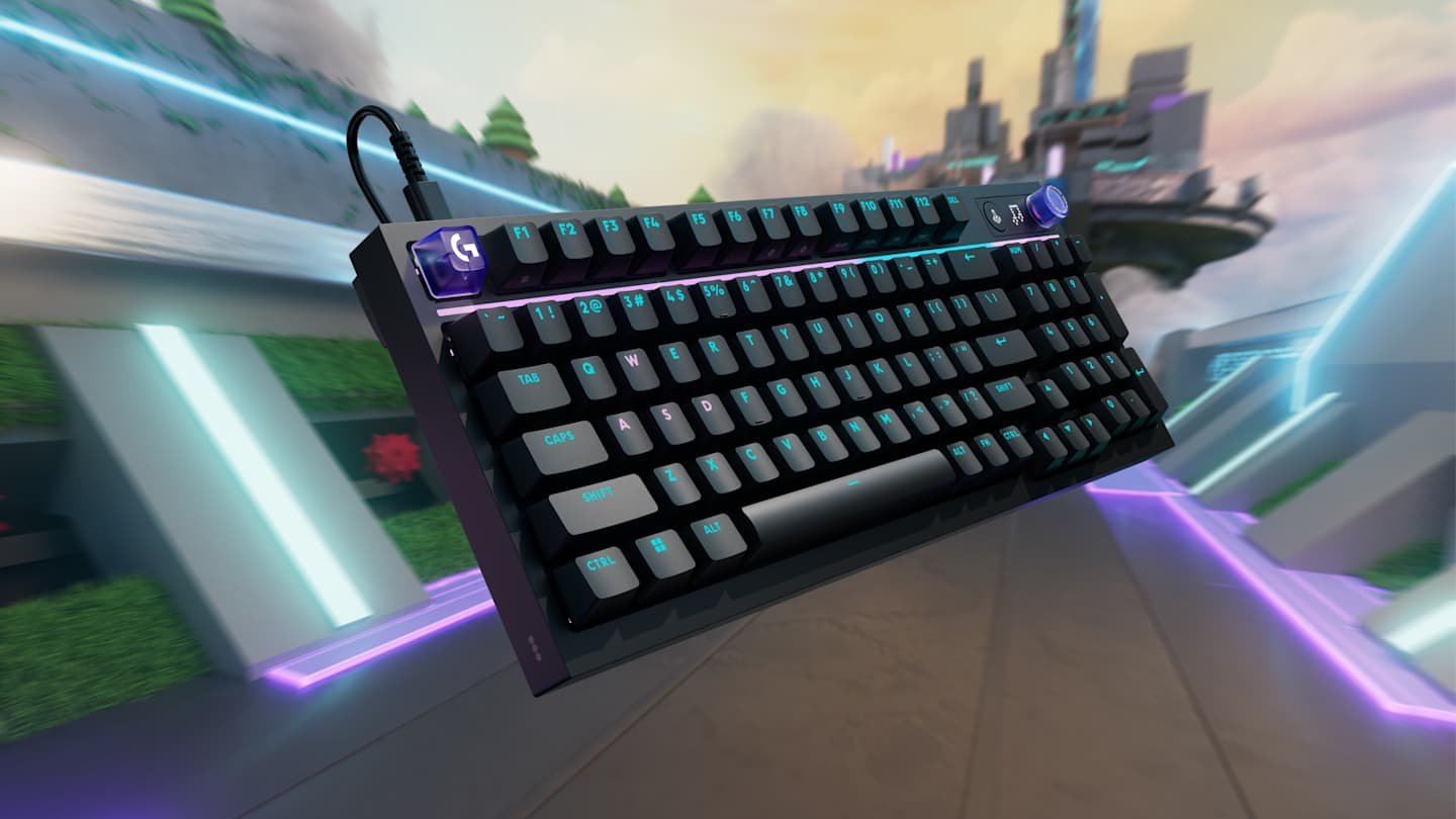 Detalhe do teclado Logitech G316 X com coroa multimídia