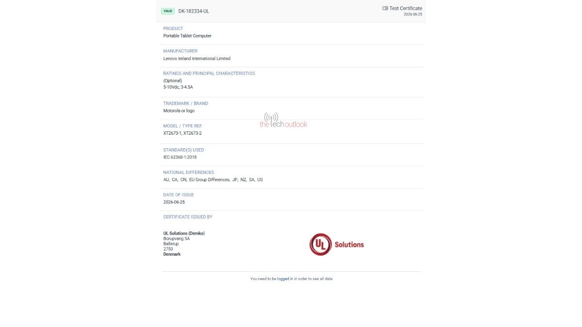 Motorola Moto Pad 70 vaza em certificações com tela de 12,1'', bateria de 10.200 mAh e carga de 45W