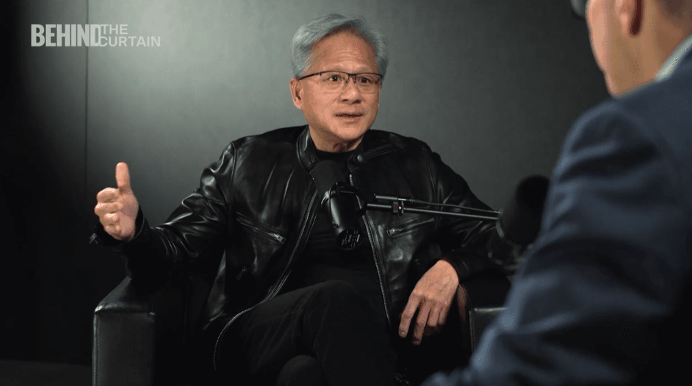 Detalhe da entrevista de Jensen Huang