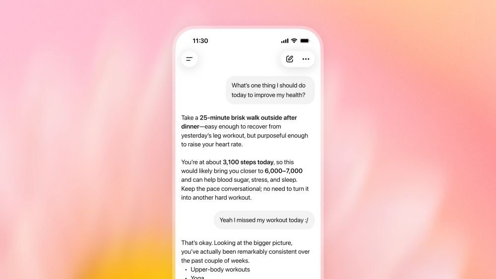 Tela do ChatGPT Health sugerindo uma rotina de saúde personalizada