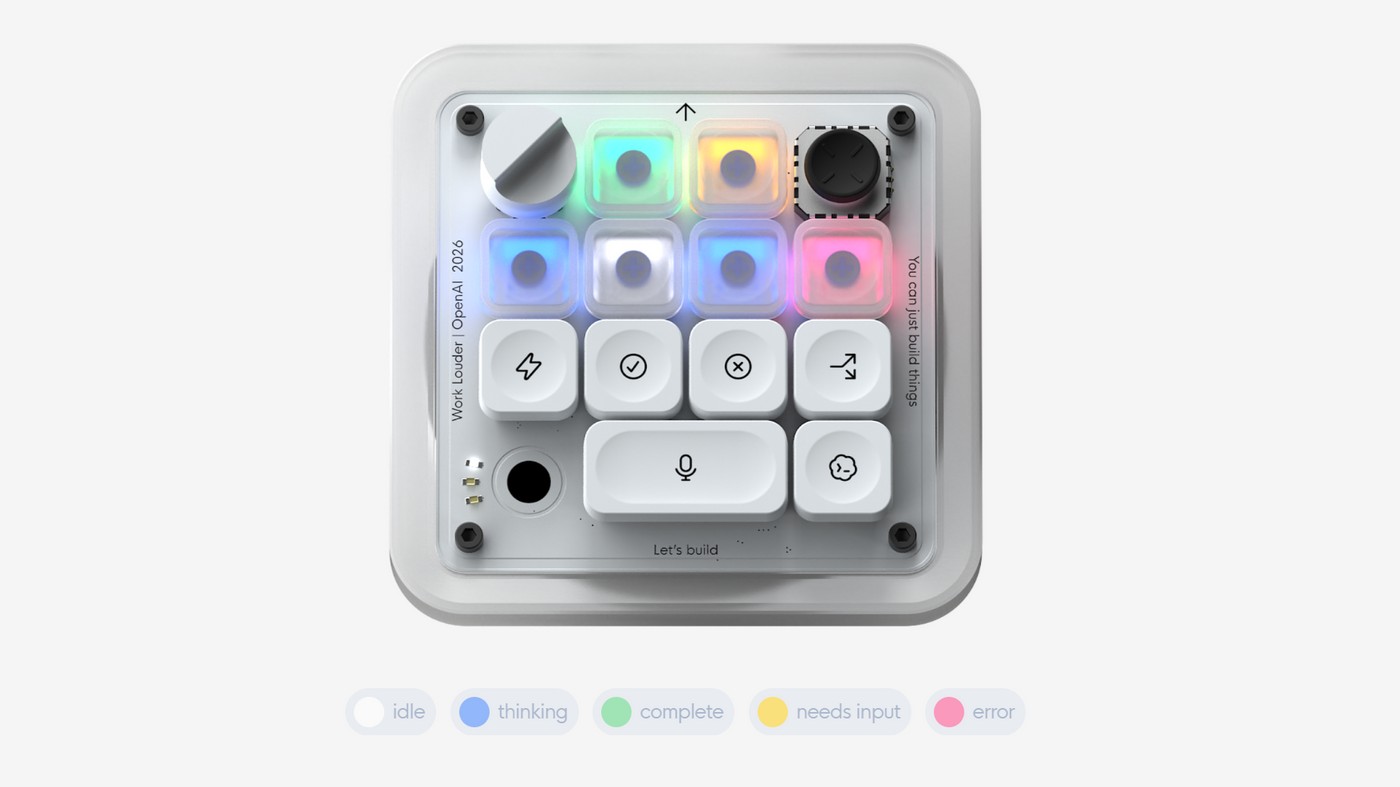 OpenAI Codex Micro visto de cima, com as teclas iluminadas