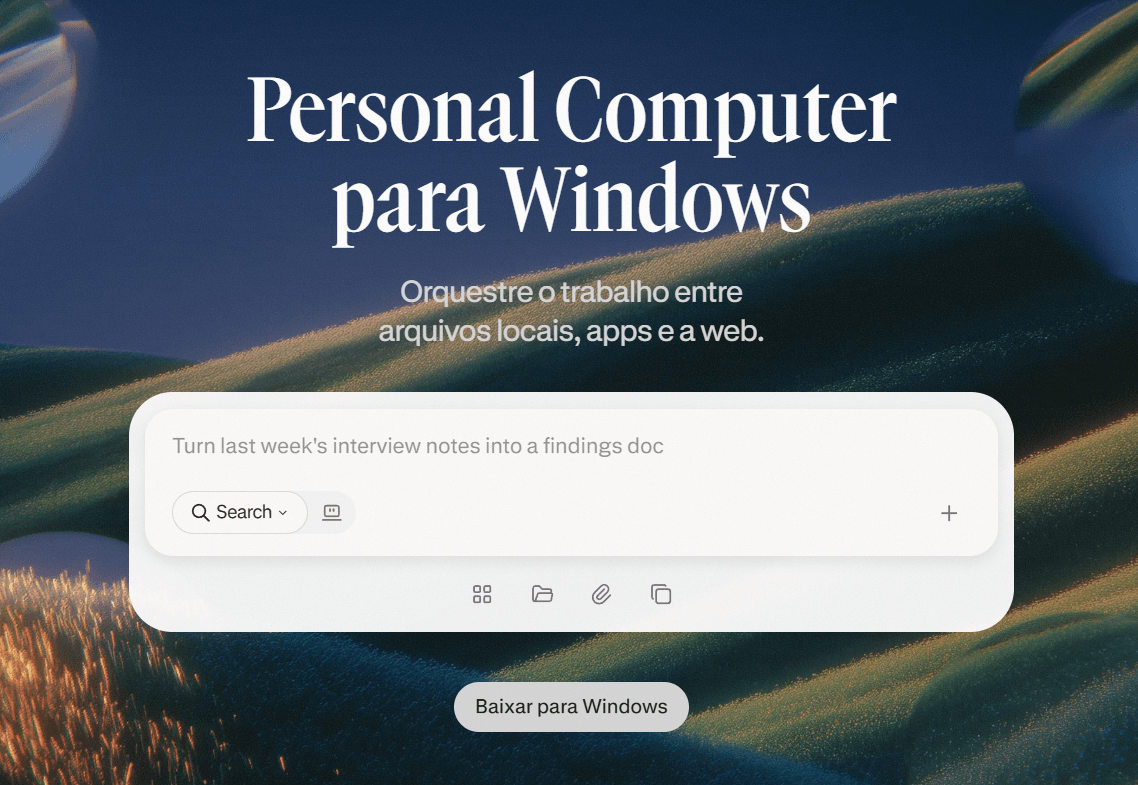Interface do agente Personal Computer atuando sobre arquivos locais no Windows