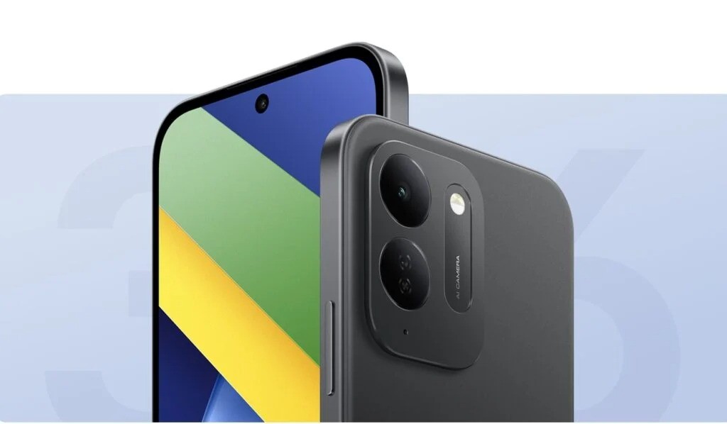 Detalhe do módulo de câmeras do POCO C95 Pro em preto