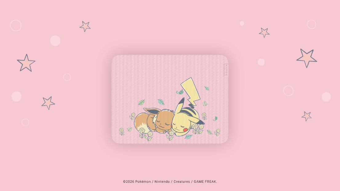Mousepad Razer Gigantus V2 com Pikachu e Eevee dormindo entre flores