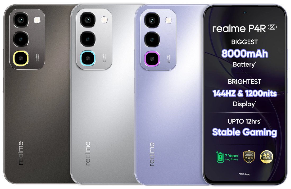 Realme P4R é lançado com bateria de 8.000 mAh e tela de 144 Hz