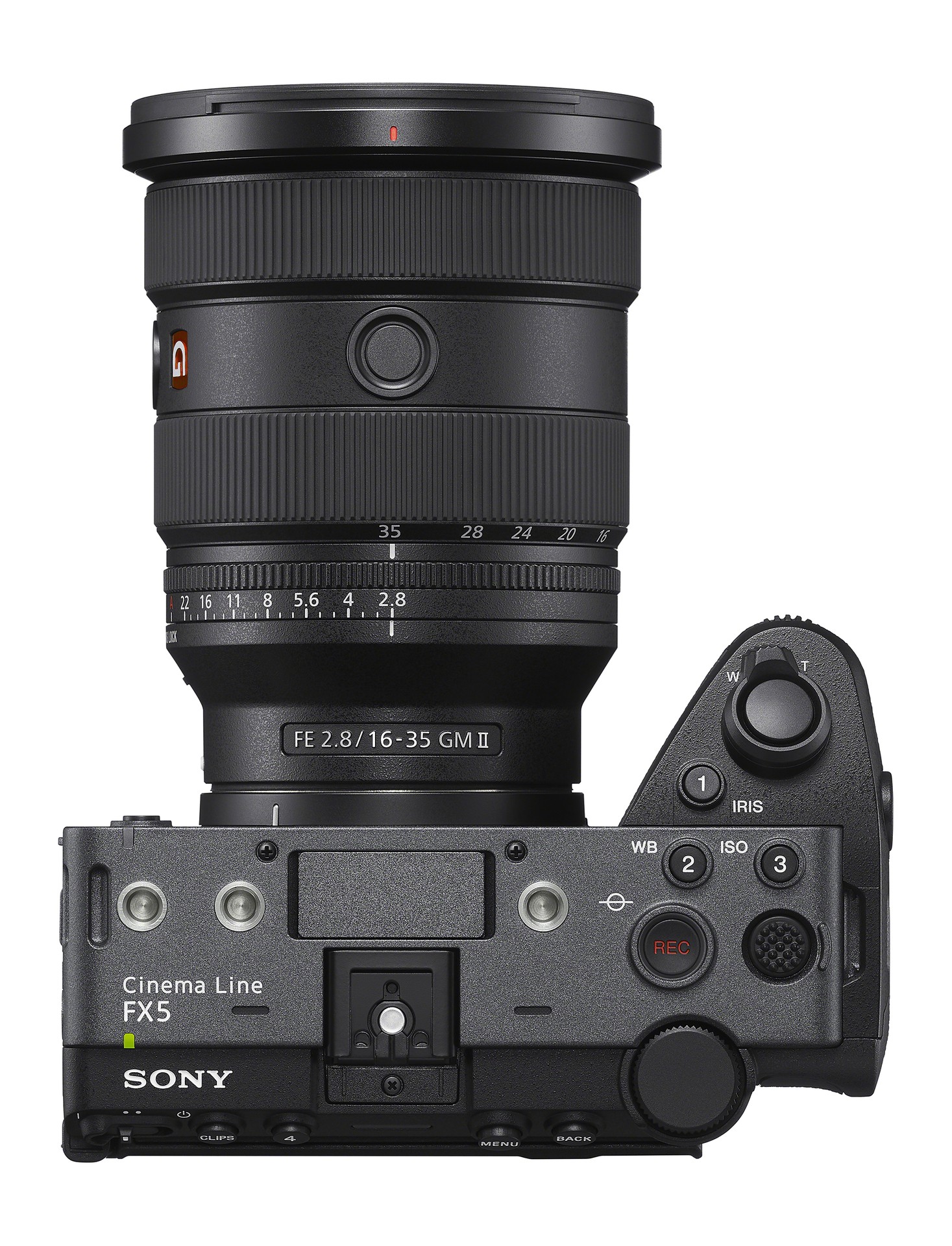 Vista superior da Sony FX5 com lente FE 16-35mm GM II