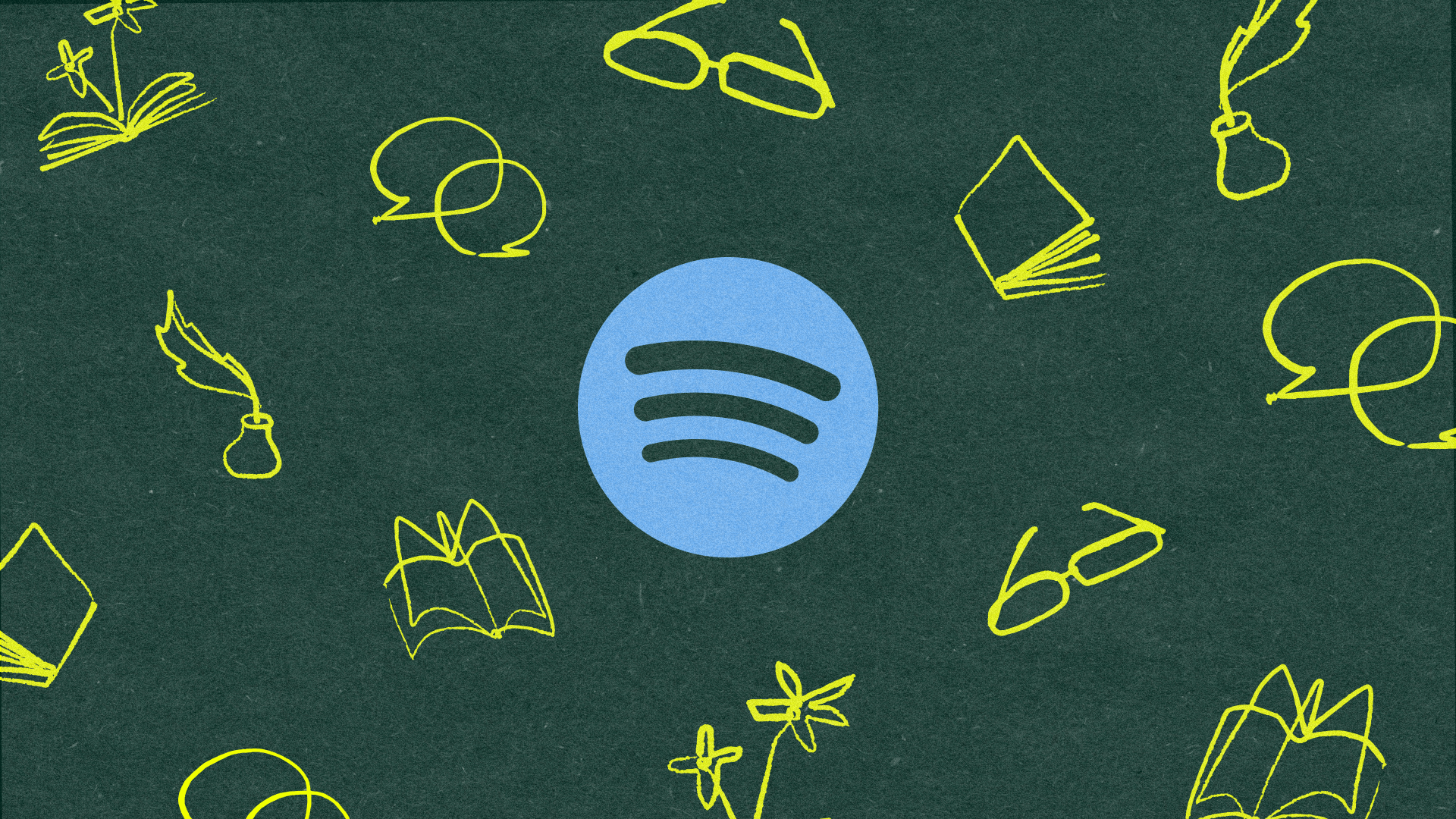 Identidade visual do anúncio da expansão de audiolivros do Spotify