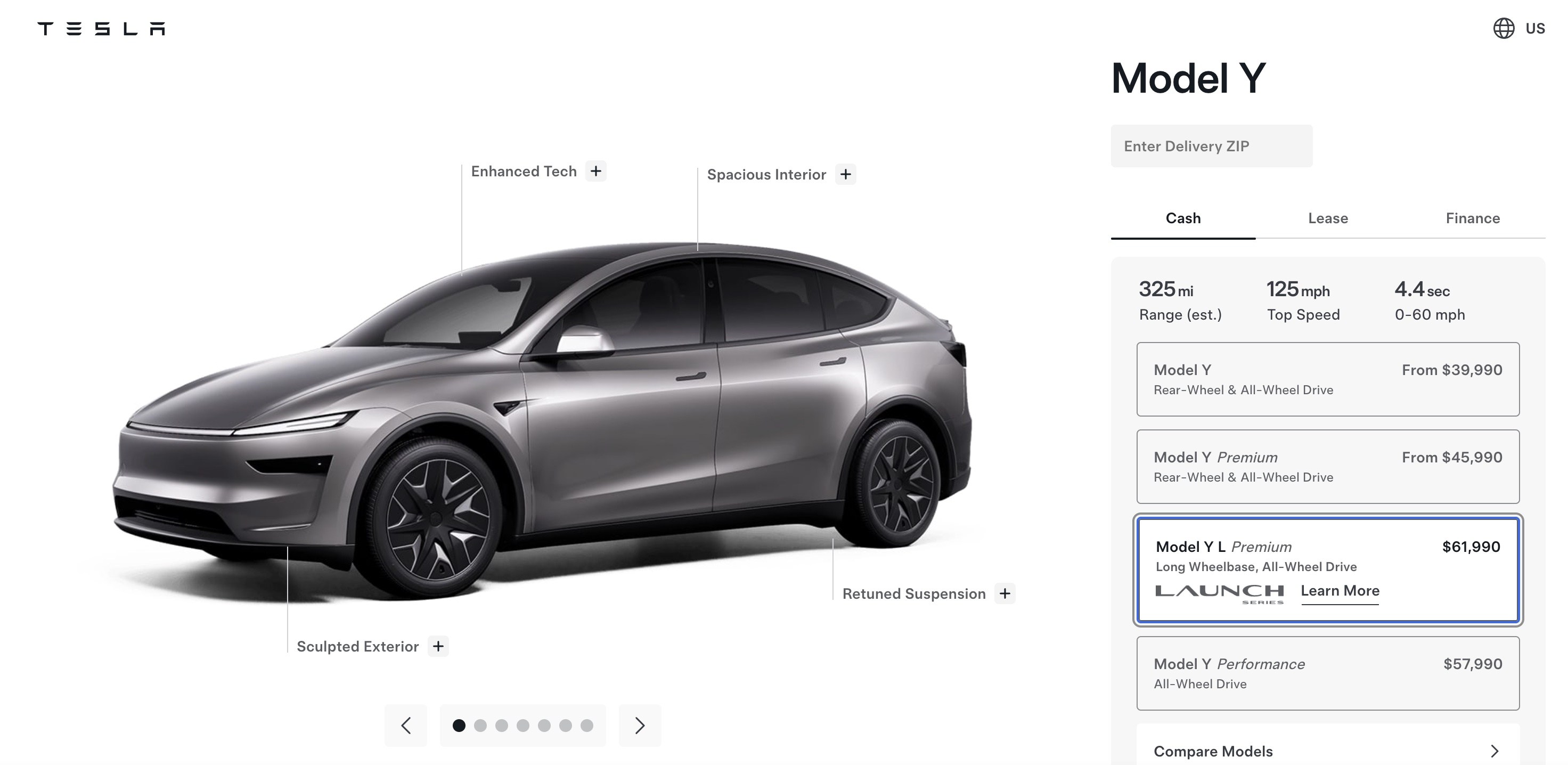 Tesla Model Y L visto de perfil, mostrando a carroceria alongada