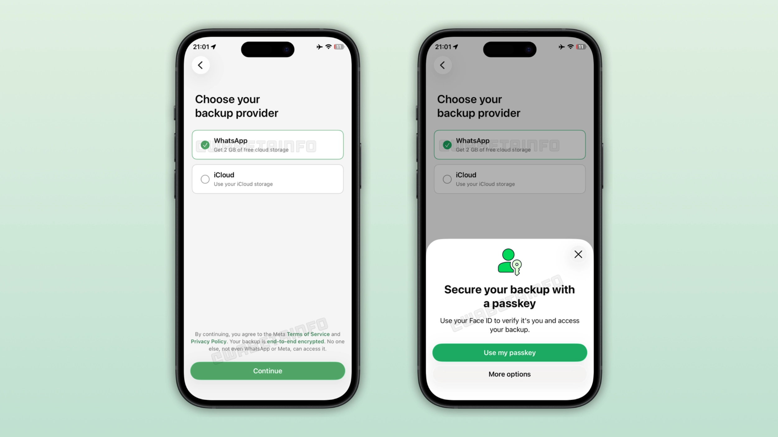 Tela do WhatsApp para iOS mostrando a opcao de provedor de nuvem para o backup