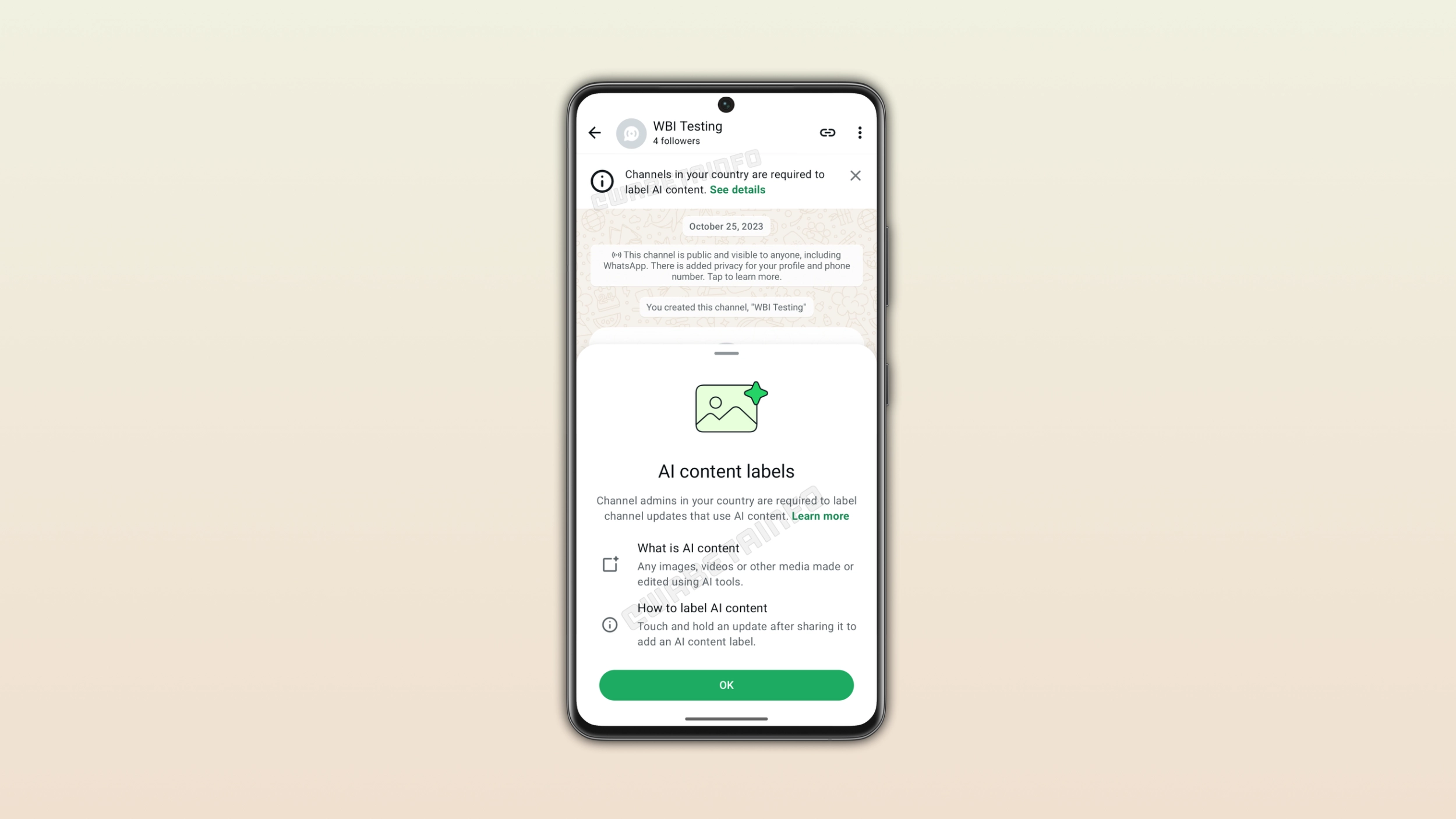 Rótulo de conteúdo IA no WhatsApp