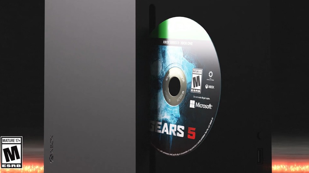 Tela de anúncio da Microsoft para o Disc-to-Digital, com um Xbox Series X e um disco