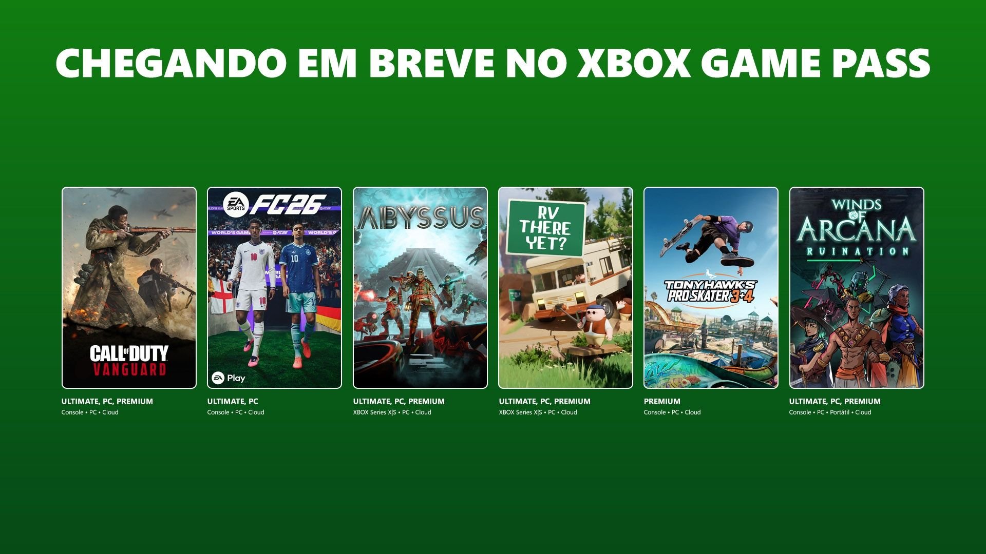 Novos jogos chegando ao Xbox Game Pass