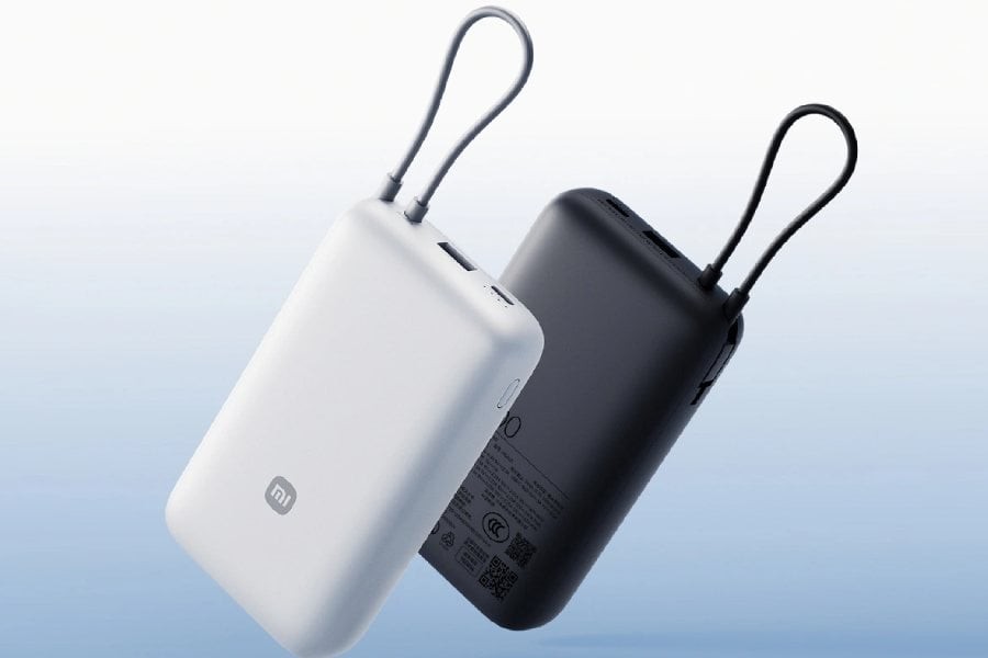 Power bank da Xiaomi com cabo USB-C embutido